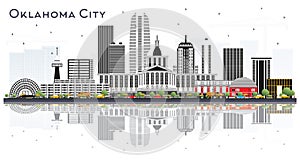 Oklahoma City USA Skyline with Gray Buildings and Reflections Isolated on White