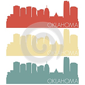 Oklahoma City USA Skyline Silhouette City Stamp Vector Color Vintage Set Logo Clip Art Illustration.