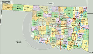 Oklahoma - detailed editable political map with labeling.