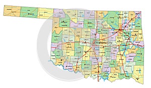 Oklahoma - detailed editable political map with labeling.