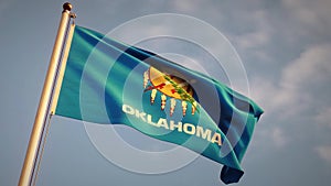 Oklahoma flag on a flagpole realistic waving in the wind. 3d render