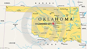 Oklahoma, OK, political map, US state, nicknamed Native America