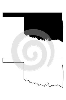 Oklahoma OK state Maps. Black silhouette and outline isolated on a white background. EPS Vector
