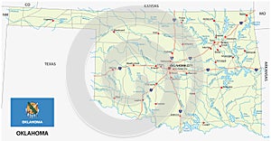 Oklahoma road vector map with flag