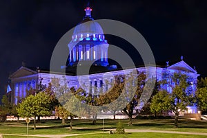 Oklahoma State Capital Building, Blue Lighting.