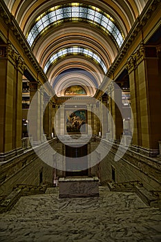 Oklahoma state capitol interior detail column lined corridor and staircase