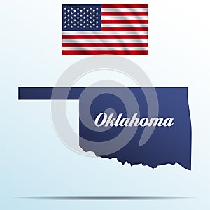 Oklahoma state with shadow with USA waving flag