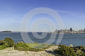 Okland bay bridge and skyline of San Francisco, CA, USA