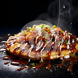 Okonomiyaki is a delightful Japanese savory pancake