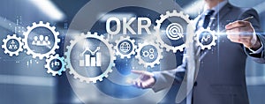 OKR Objective key result business finance concept on screen