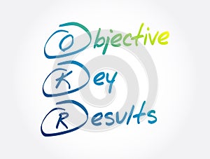 OKR - Objective Key Results acronym, business concept background