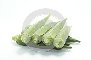 Okra is a healthy food that Japanese and Koreans and Europeans eat. and as herbs on white background isolated