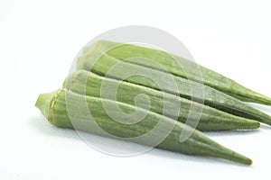 Okra is a healthy food that Japanese and Koreans and Europeans eat. and as herbs on white background isolated