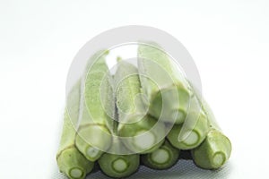 Okra is a healthy food that Japanese and Koreans and Europeans eat. and as herbs on white background isolated