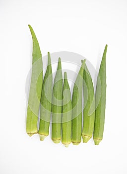 Okra, Lady\'s Finger, Bhindi and Bamies on a white background