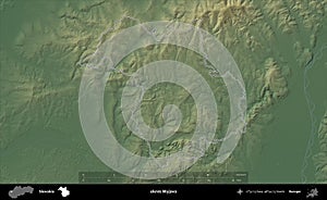 okres Myjava outlined, Slovakia. Physical