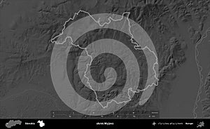 okres Myjava outlined, Slovakia. Grayscale