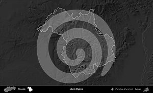 okres Myjava highlighted, Slovakia. Grayscale