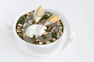 Okroshka cold kvass soup with vegetables