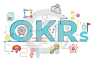 OKRs Objectives and key resultsword lettering illustration