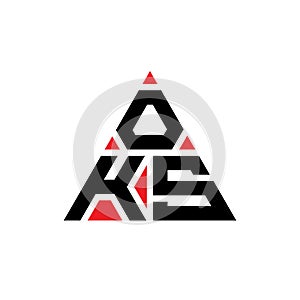 OKS triangle letter logo design with triangle shape. OKS triangle logo design monogram. OKS triangle vector logo template with red