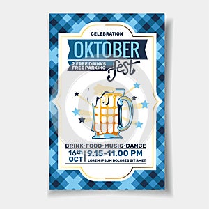 Poster Template of Oktoberfest Beer Party. Bavaria pattern on Background. Oktoberfest means Beer festival in Germany. Vector illus