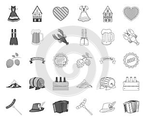 Oktober festival in Munich mono,outline icons in set collection for design.Tradition and fun vector symbol stock web