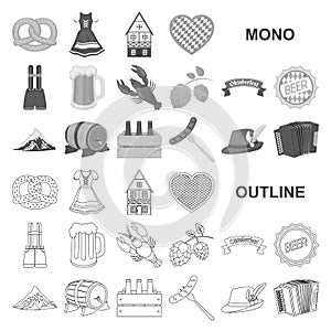 Oktober festival in Munich monochrom icons in set collection for design.Tradition and fun vector symbol stock web