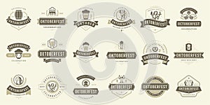 Oktoberfest badges and labels set vintage typographic design templates vector illustration