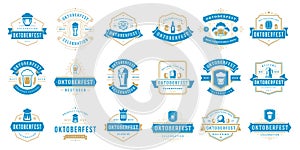 Oktoberfest badges and labels set vintage typographic design templates vector illustration