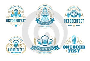 Oktoberfest badges and labels set vintage typographic design templates vector illustration