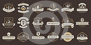 Oktoberfest badges and labels set vintage typographic design templates vector illustration