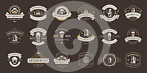 Oktoberfest badges and labels set vintage typographic design templates vector illustration