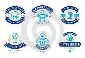 Oktoberfest badges and labels set vintage typographic design templates vector illustration