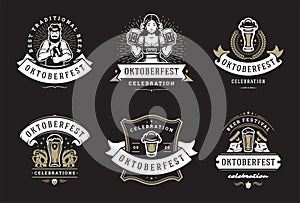 Oktoberfest badges and labels set vintage typographic design templates vector illustration