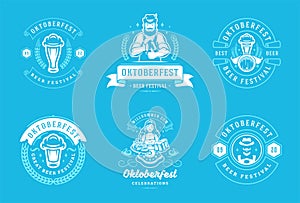 Oktoberfest badges and labels set vintage typographic design vector templates