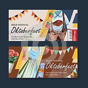 Oktoberfest banner design with trachten outfit outfit watercolor illustration