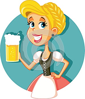 Oktoberfest Bavarian Girl Holding Beer Mug Vector Illustration