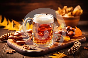 Oktoberfest beer background. Illustration AI Generative