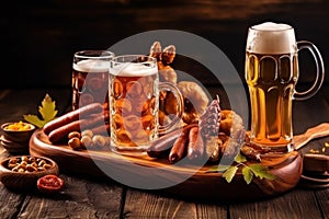 Oktoberfest beer background. Illustration AI Generative