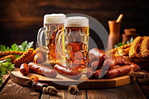 Oktoberfest beer background. Illustration AI Generative