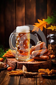 Oktoberfest beer background. Illustration AI Generative