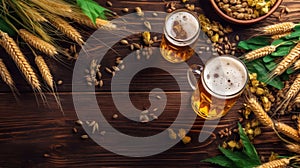 Oktoberfest beer background. Illustration AI Generative