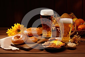 Oktoberfest Beer Festival Concept. Oktoberfest Beer Festival Background. Oktoberfest Beer Festival Theme. Generative Ai