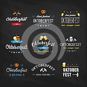 Oktoberfest beer festival lettering typography set celebration retro typographic design templates labels, badges and