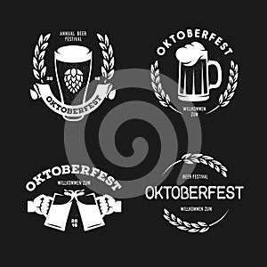 Oktoberfest beer festival retro style labels badges logos and design elements. Vector vintage illustration.