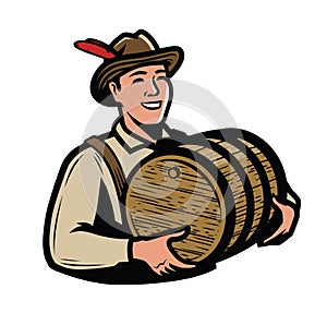 Oktoberfest, beer festival symbol. Man with wooden keg vector illustration