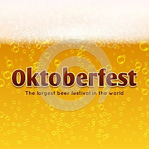 Oktoberfest beer festival vector poster, bubbles and foam background