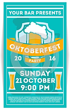 Oktoberfest beer party invitation, vector illustration. Flyer or poster template