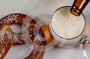 Oktoberfest beer and pretzel